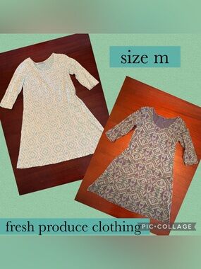 2 Lot Fresh Produce women’s m Geometric Print A-Line Dress 3/4 sleeve w/pockets